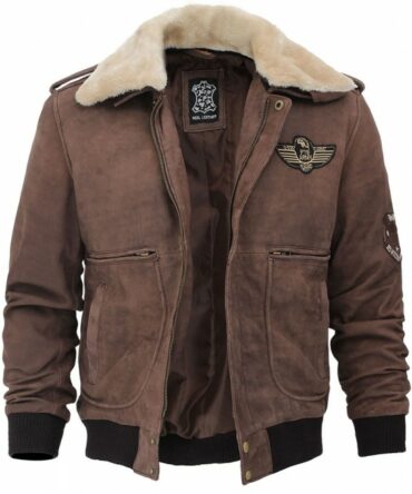 Men's-Shearling-Collar-Brown-Bomber-Leather-Jacket-falcon-jacket-001