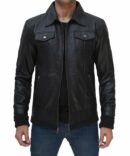 Men's Hooded Black Bomber Leather Jacket